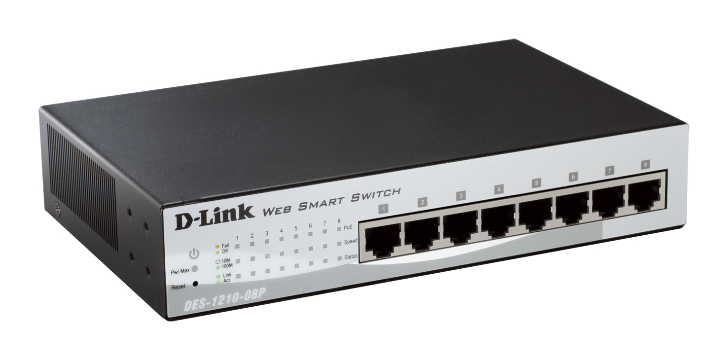 D-Link 8 Port 10/100Base-T PoE Smart switch, Time based PoE support, 72W PoE Power budget