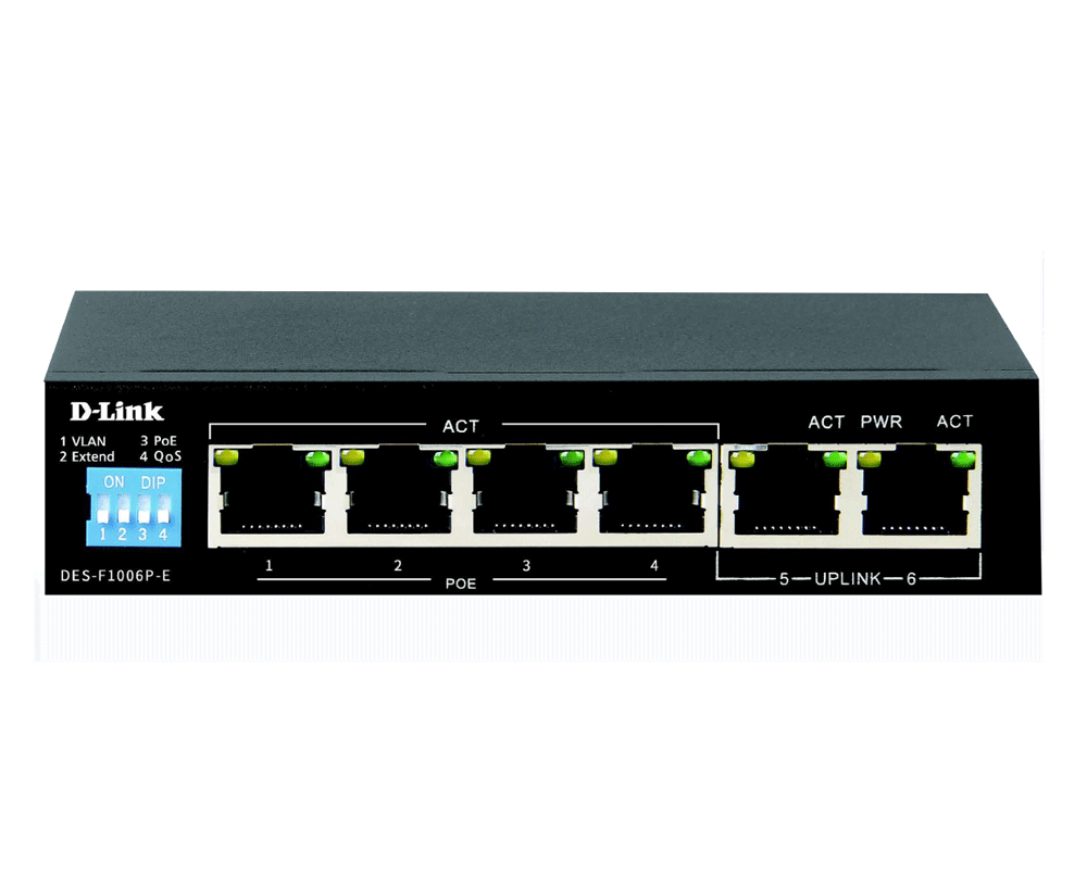 6-port 10/100/1000Base-T Unmanaged Long Range 250m PoE+ Surveillance Switch with 4 PoE ports, 60W PoE Power budget  (EU Plug)