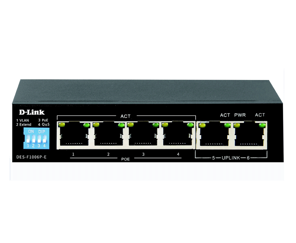 6-Port 10/100Base-T unmanaged Long Range 250m PoE + Surveillance switch with 4 PoE ports,60W PoE Power budget (UK Plug)