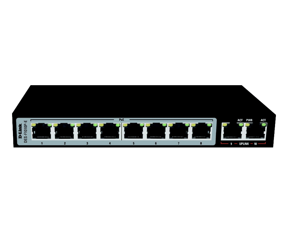 10-Port 10/100Base-T unmanaged Long Range 250m PoE + Surveillance switch with 8 PoE ports,96W PoE Power budget (UK Plug)